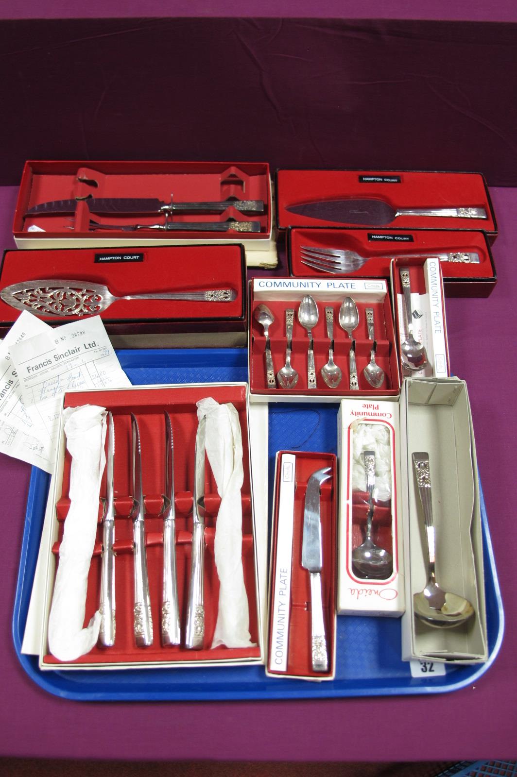 Oneida Hampton Court Pattern Cutlery, including three piece meat carving set (lacking steel),