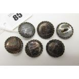 A Matched Set of Hallmarked Silver Buttons, CB&S, Sheffield 1923, 1927, 1928, each detailed with a