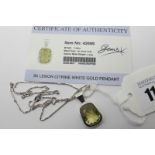 A Modern 9ct White Gold Lemon Citrine Single Stone Pendant, (Gems TV Certificate of Authenticity),