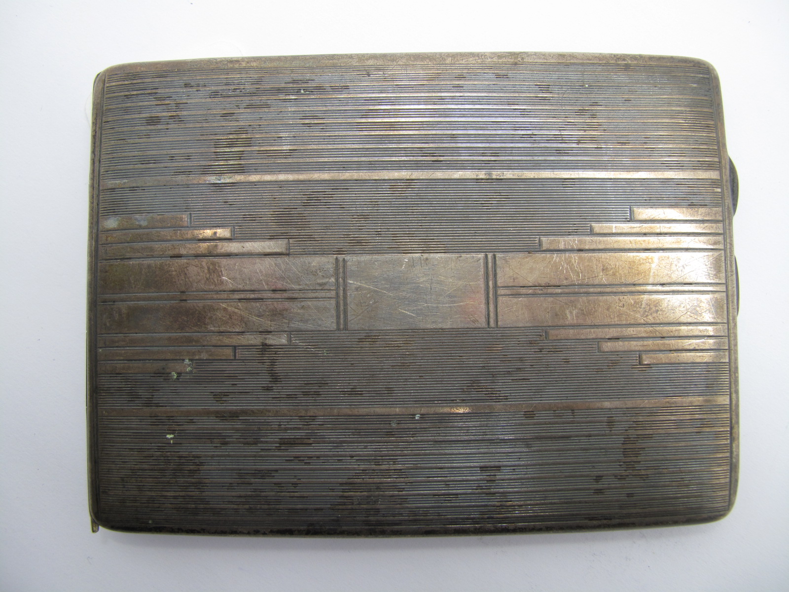 A Hallmarked Silver Cigarette Case, Birmingham 1933, of slim rectangular form, allover engine - Image 3 of 5