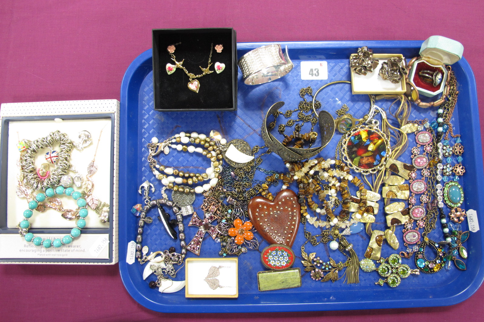 Assorted Costume Jewellery, including bangles, Delft dress ring, micromosaic and other brooches,