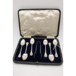 A Set of Six Hallmarked Silver Coffee Spoons, HW, Sheffield 1913, initialled, contained in a