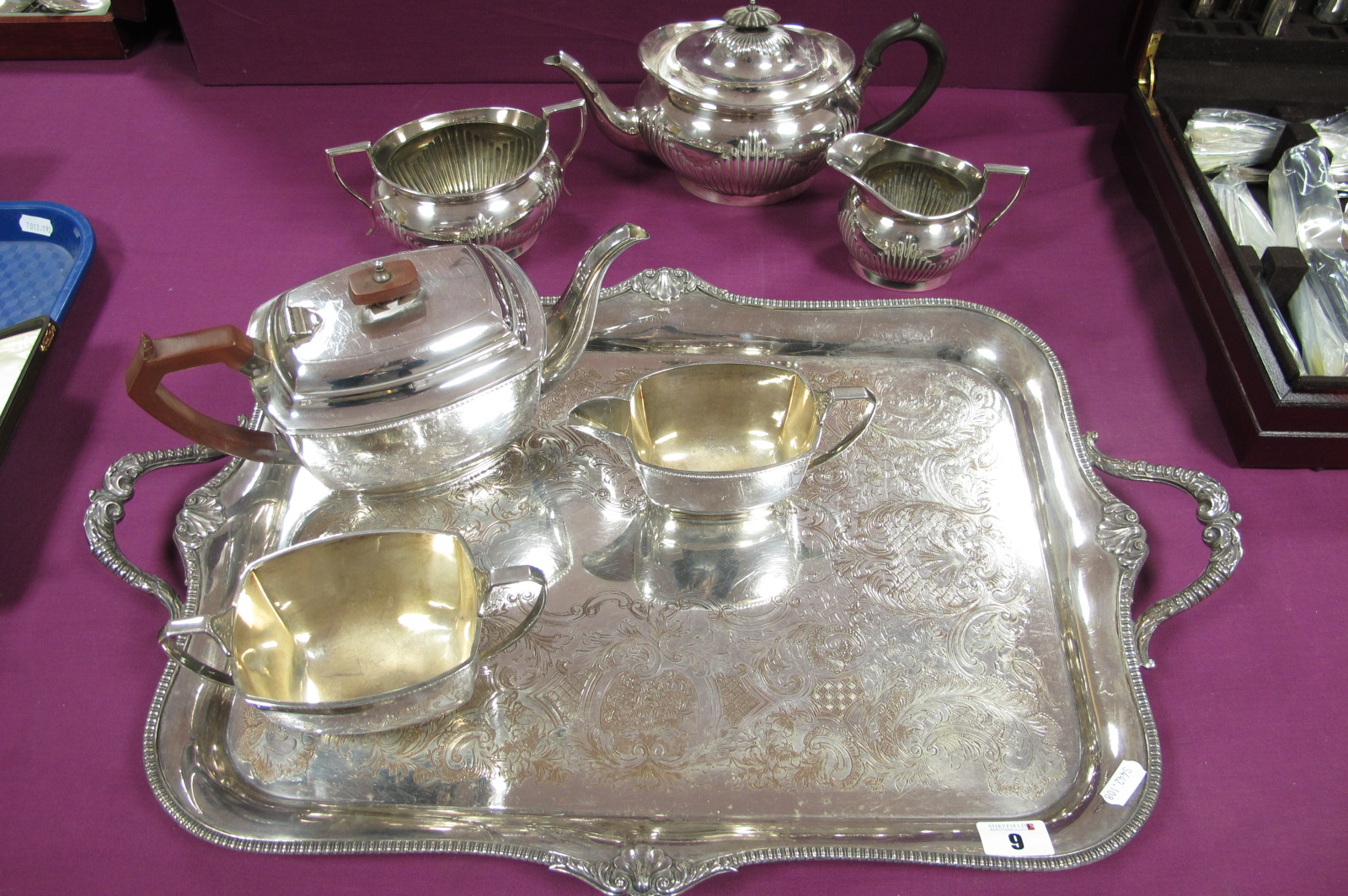 An Elkington & Co Plated Three Piece Tea Set, each of oval semi reeded form; together with an Art