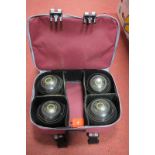 Four Almark Clubmaster Lawn Green Bowls and Accessories, in bag.