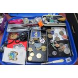 Tokens, badges, miniature, pens, razor etc:- One Tray.