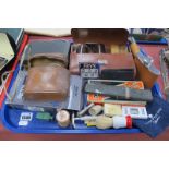 Shaving Items, including Bakelite handled razor, brush holder, Rolls Razor, hip flasks, etc:- One