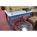 A XIX Century Painted Pine Kitchen Table, having single drawer, on turned legs, later formica top