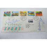 Alex Hurricane Higgins and Dennis Taylor Autographs, blue ink signed on a First Day Cover,