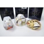 Three Royal Crown Derby Porcelain Paperweights; Poppy Mouse, 6cm high, Country Mouse and Sleeping
