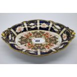 A Royal Crown Derby Porcelain Oval Dish with Acorn Handles, decorated in Imari pattern 2451, printed