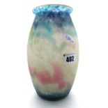 A Muller Fres Luneville Glass Vase, of ovoid form in mottled pink, purple and green against a