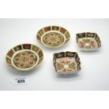 A Pair of Royal Crown Derby Porcelain Shaped Square Dishes, decorated in Imari pattern 2451, printed