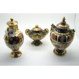 A Royal Crown Derby Porcelain Two Handled Vase and Cover, of ovoid form raised on a circular foot,