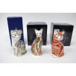 Three Royal Crown Derby Porcelain Paperweights; Majestic Cat, number 1425 of a limited edition of