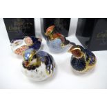 Four Royal Crown Derby Porcelain Paperweights; Red Legged Partridge, 12cm wide, Waxwing, Partridge