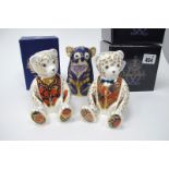Three Royal Crown Derby Porcelain Paperweights; Teddy Bear, 11.5cm high, Debonair Bear and Koala,
