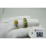 A Modern DQCZ Three Stone Dress Ring, graduated claw set, stamped "585" "14K", (finger size Q) (