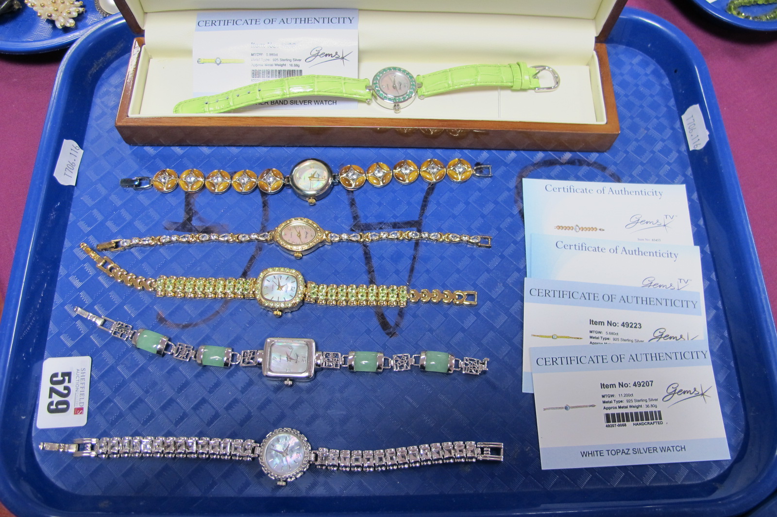 Six Modern Gems TV Ladies Wristwatches, all with shell dials :- One Tray