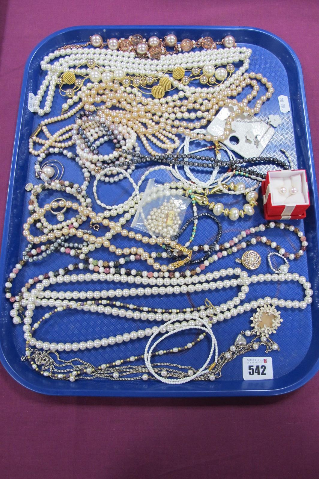 A Selection of Imitation Pearl Bead Costume Jewellery, including bracelets, necklaces, rings, etc;