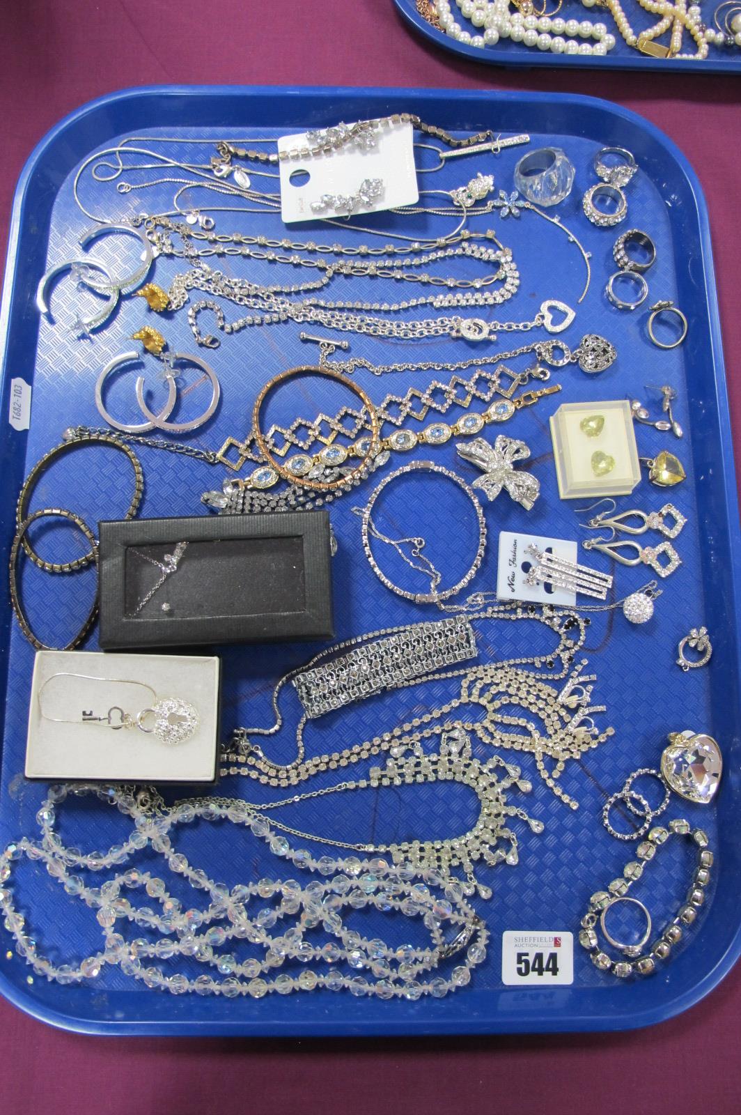 A Selection of Modern Ornate Diamanté Costume Jewellery, including drop earrings, bracelets,
