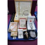 Assorted Modern Costume Jewellery, including ladies wristwatches, beads, dress rings, bow brooch,