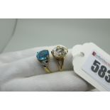 Two Modern 9ct Gold Single Stone Dress Rings, each oval four claw set (finger size N1/2) (total