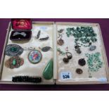 Assorted Vintage Costume Jewellery, including diamanté and other brooches, tiger's eye cabochon