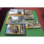 Five 1:48 and 1:72 Scale Plastic Kits all with a British and American Small Military Vehicle