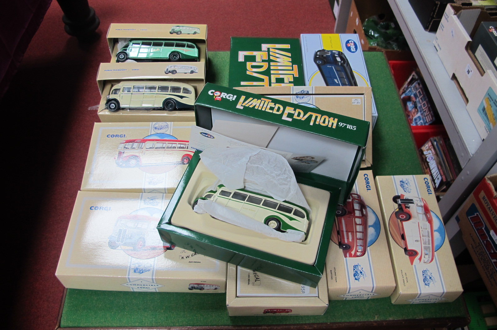 Eleven Corgi Classic 1/2 Cab Buses, including AEC Regal, Leyland Tiger, Daimler 1/2, all boxed.