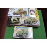 Five Plastic Kits American Tank Based, two 1:72 scale M40a4 Sherman by Dragon, a 1:35 scale M3