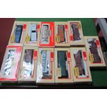 Eleven 'HO' Scale American Outline Plastic Rolling Stock, by Train Miniatures, made up, used,