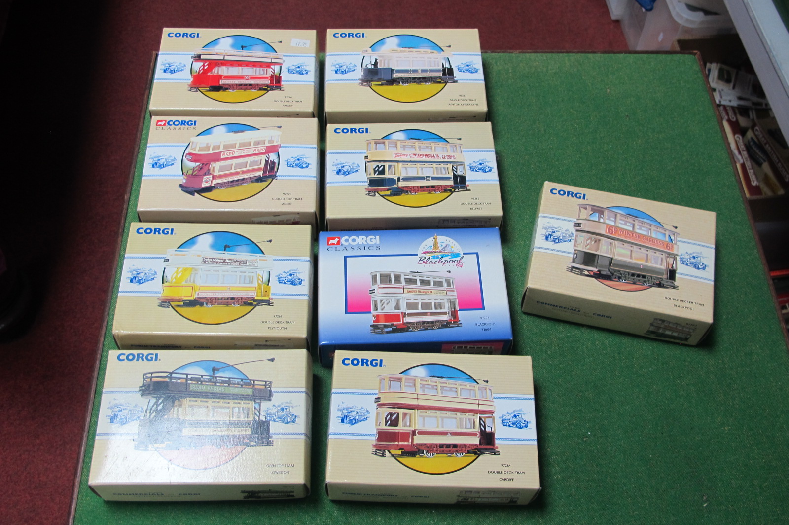 Nine Corgi classic Trams, all boxed, all different.