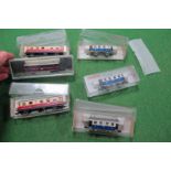 Six 'N' Gauge Continental Four Wheel Coaches, by Fleischmann, all cased.