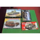 Four Plastic Kits all British Tanks, a 1:72 scale Challenger by Revell, 1:72 scale Churchill by