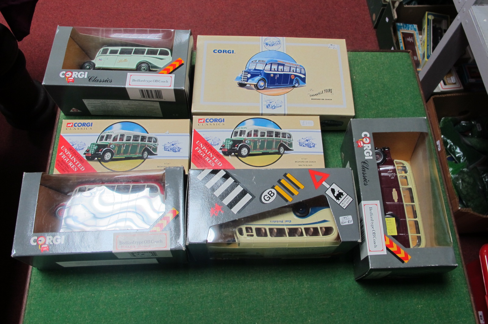 Two Corgi Classic Bedford OB Buses, including two Malta, all boxed.