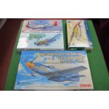 Four Plastic Kits Based on WWII American Aircraft, including two 1:72 scale Hasegana - a P70 Warhawk