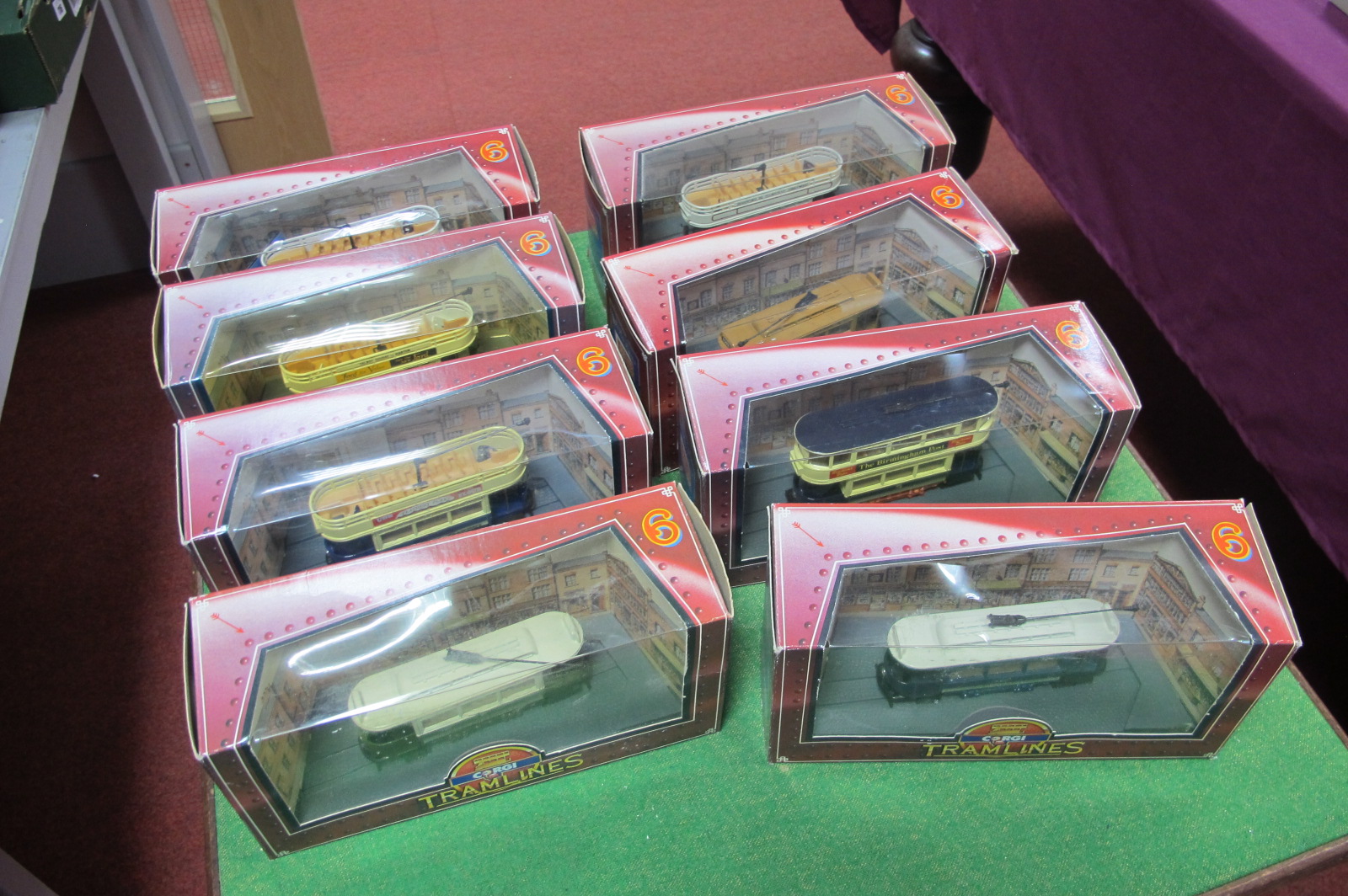 Eight Corgi Tramlines, all different, boxed.