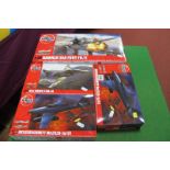 Four Plastic Kits by Airfix, three 1:72nd scale, two Messerschmitt MG262B, one BAE Hawk and a 1:48