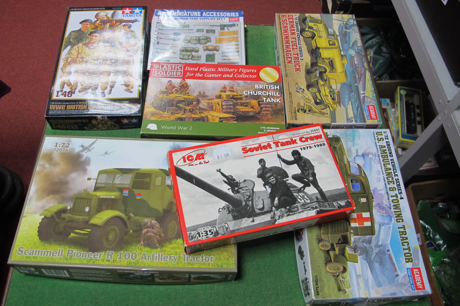 Seven Plastic Model Kits Mainly of a WWII Theme, by IBG Models, Tamiya and others, including