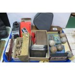 Early Golf Ball, lantern slides, Paillard Bolex C8 Camera, darts, etc:- One Tray