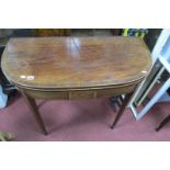 A XIX Century Fold Over Tea Table, with boxwood and satinwood inlay, 'D' shape top, on tapering legs