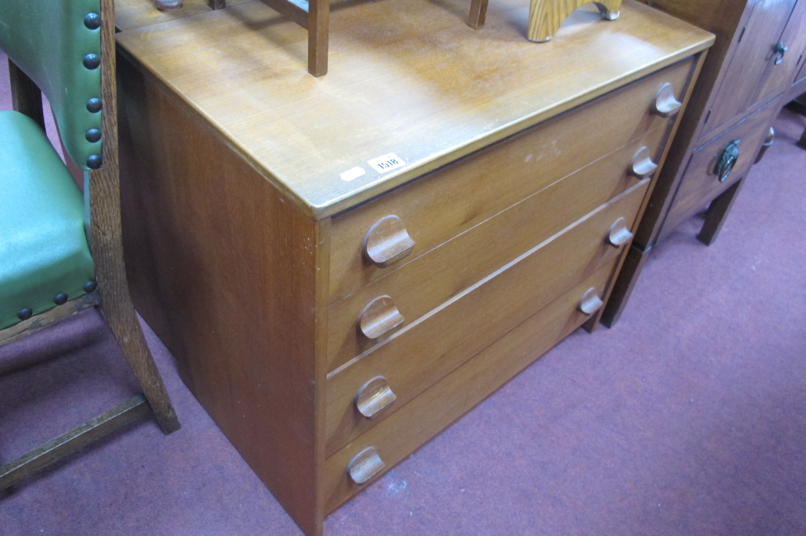 Stag Teak Chest of Four Drawers, circa 1970's, having circular protruding handles, 76.5cm wide.