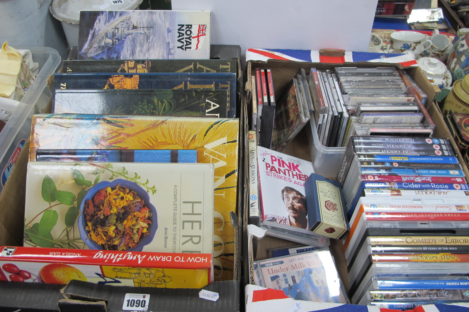 DVD's 'Marigold Hotel, boxed set of The Hollow Crowns, classical cd's, art books on Van Gogh etc:-