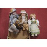 Steiff 'Cosy Jumbo', Steiff 'Browny' Bear, together with three dolls with porcelain heads, etc: