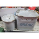 Enamelled Bread Bin, circular example, Jar, both with covers. (3)