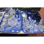 A Collection of Assorted Blue and Clear Glass Condiment and Other Liners, glass stoppers, blue glass