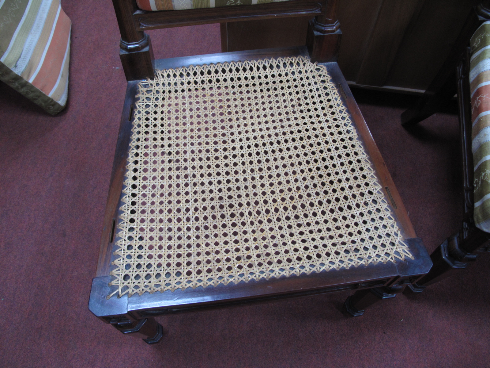 A Set of Four William IV Rosewood Chairs, with reeded top rails, upholstered centre panels and caned - Image 2 of 6