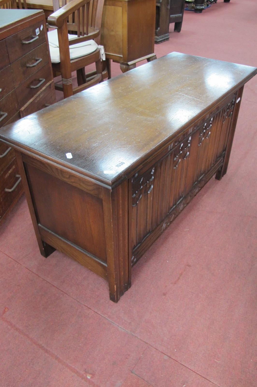 An Oak Blanket Chest, having line fold fascia, 99cm wide.