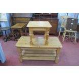 A Pine Rectangular Shaped Coffee Table on turned and block supports, 92 x 46cm together with a