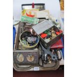 Buttons, scissors, punches, needlework implements, etc:- One Tray